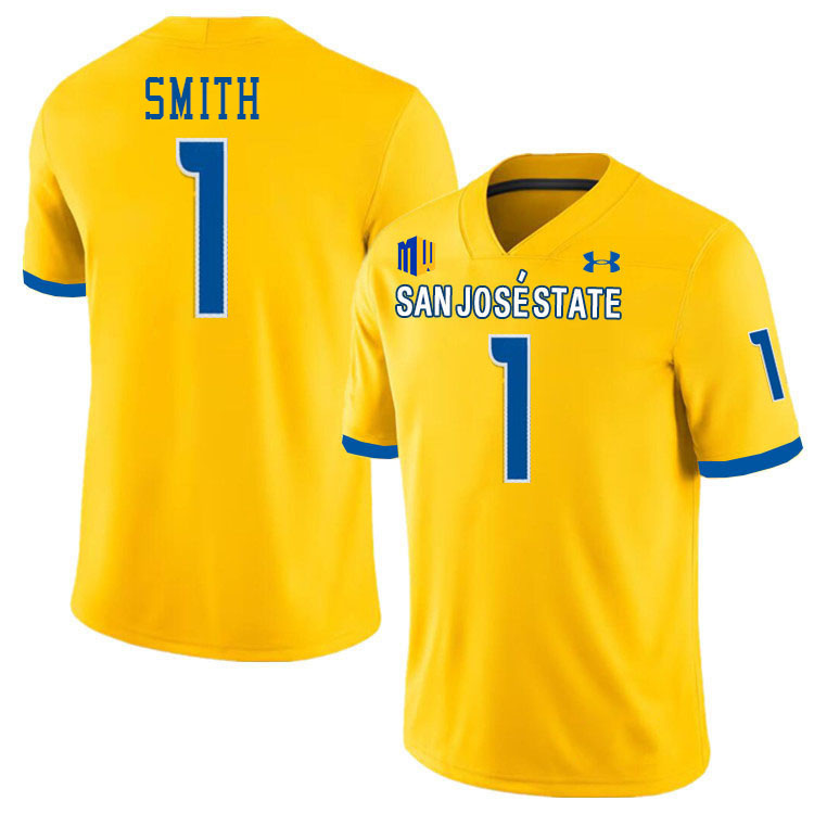 #1 Leland Smith SJSU Jersey,San Jose State Spartans Football Jersey College Uniforms-Gold